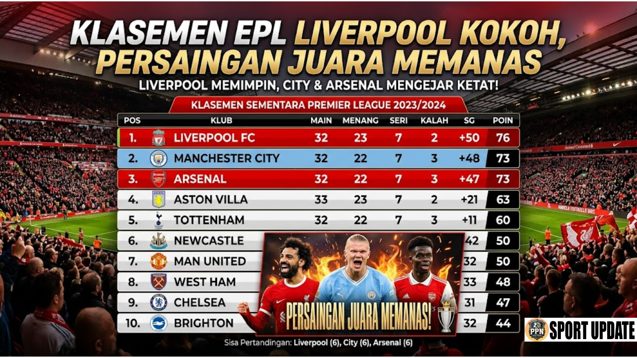 Klasemen EPL Liverpool Kokoh, Persaingan Juara Memanas